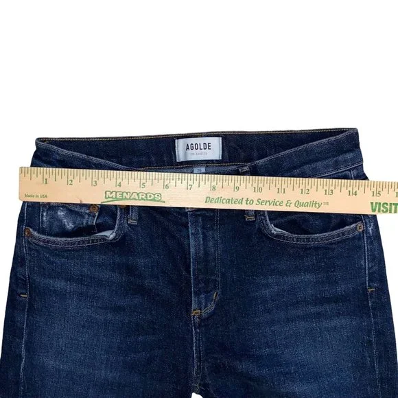 AGOLDE Sophie Dark Blue Wash Denim High Rise Raw Hem Crop Skinny Jeans Size 26 - Picture 6 of 11